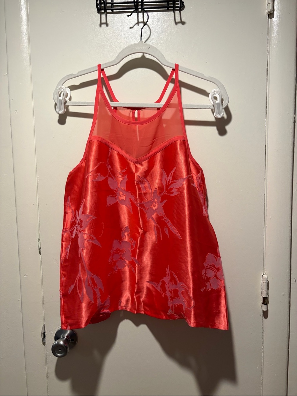 American Eagle Outfitters Red Floral Satin Mesh Yoke Cami